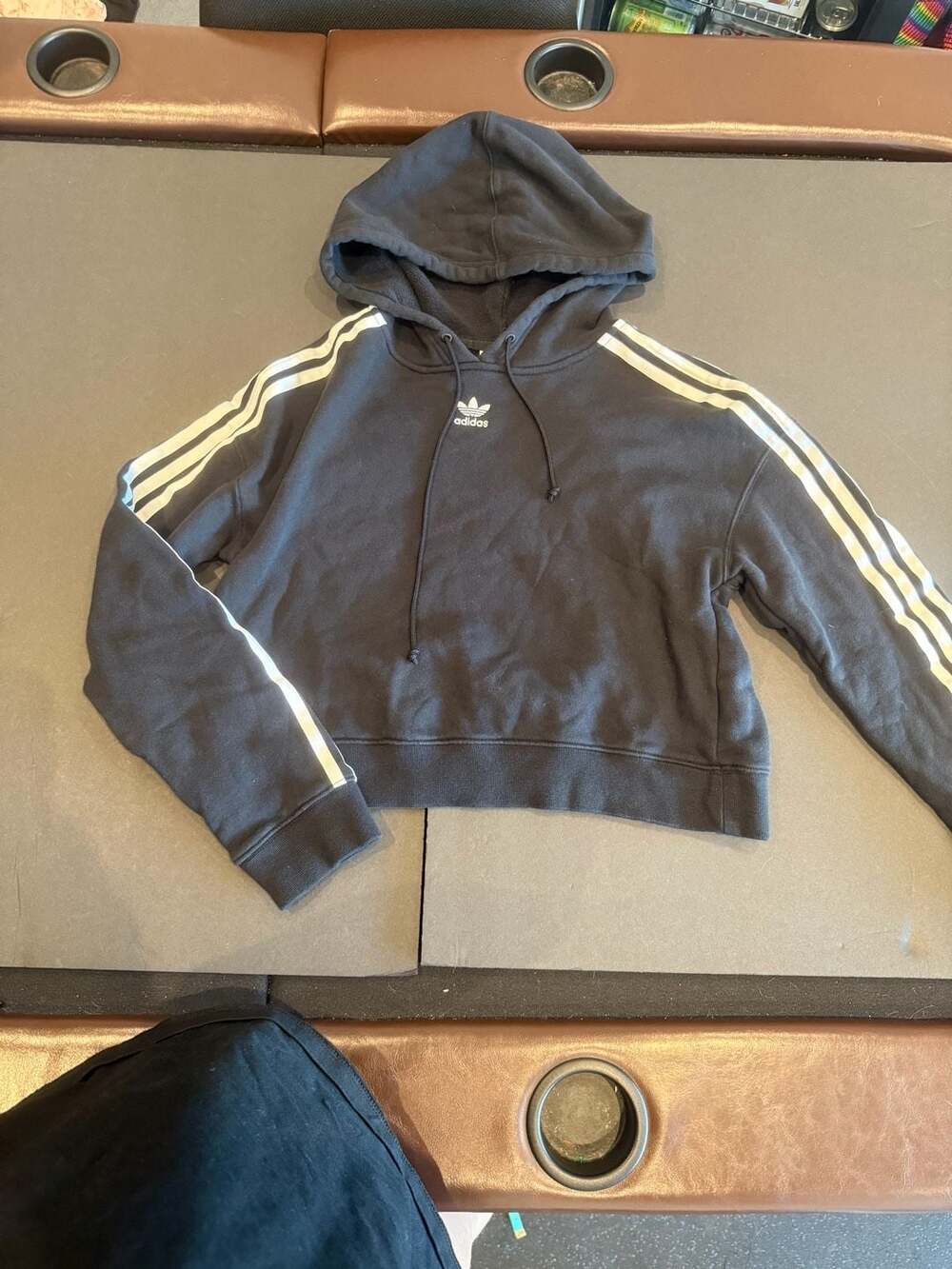 Adidas Women's 3-Stripes Black Cropped Hoodie Size XS